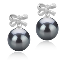Paar Ohrringe mit schwarzen, 9-10mm großen Tihitianischen Perlen in AAA-Qualität , Marte