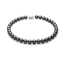 Halskette mit schwarzen, 10.9-13.8mm großen Tihitianischen Perlen in AAA-Qualität