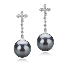 Paar Ohrringe mit schwarzen, 10-11mm großen Tihitianischen Perlen in AAA-Qualität , Raquel